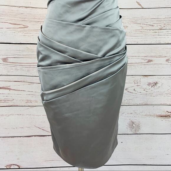 David’s Bridal single shoulder silver grey ruched - Picture 3 of 7